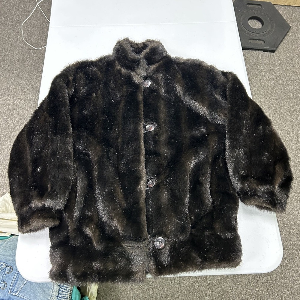 J. Percy for Marvin Richards Faux Fur Coat Womens XS Brown Vintage Button Front